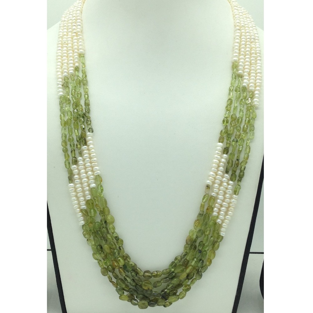 white flat pearls with peridots 5 layers necklace jpm0418