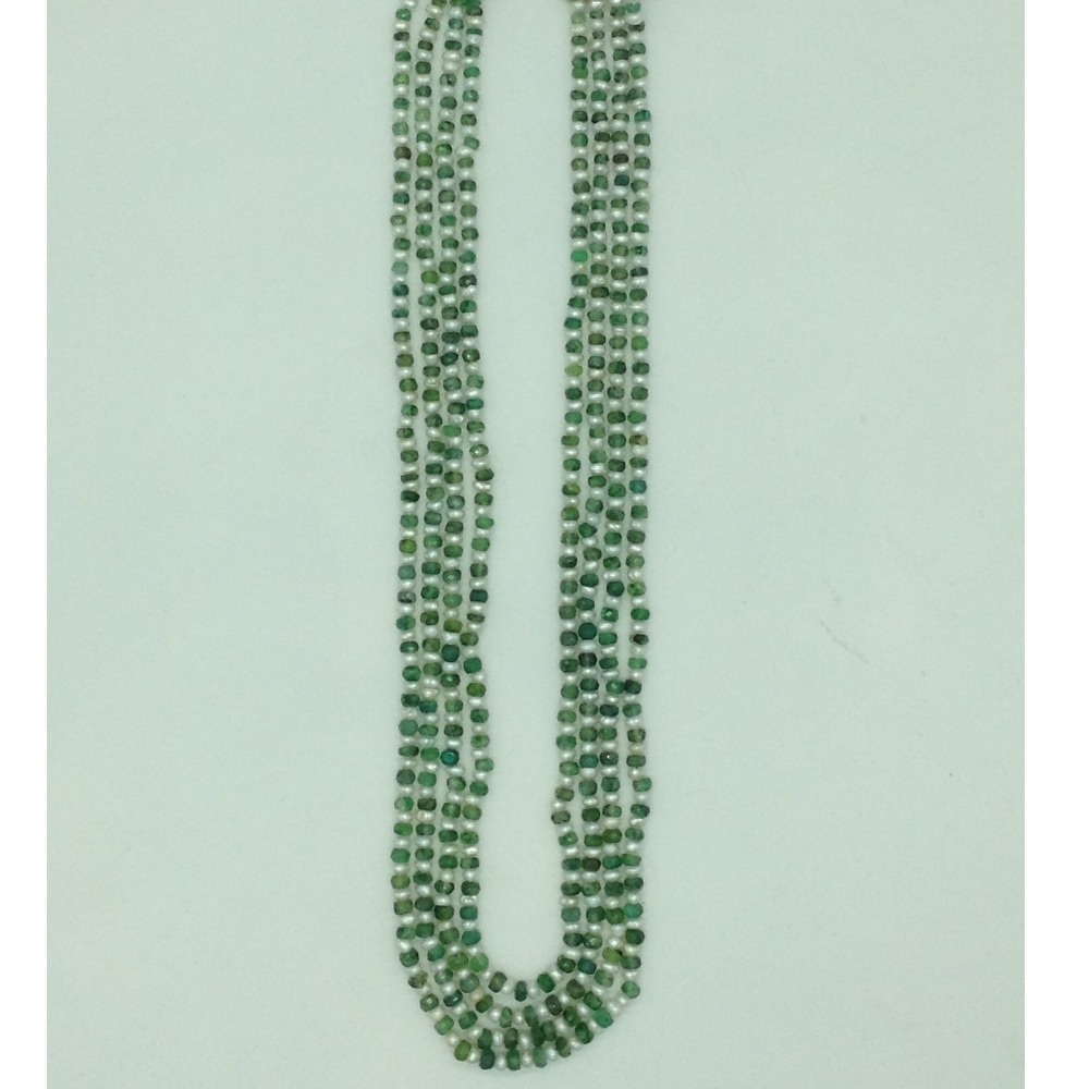 White flat pearls with green bariels 4 layers necklace jpm0415