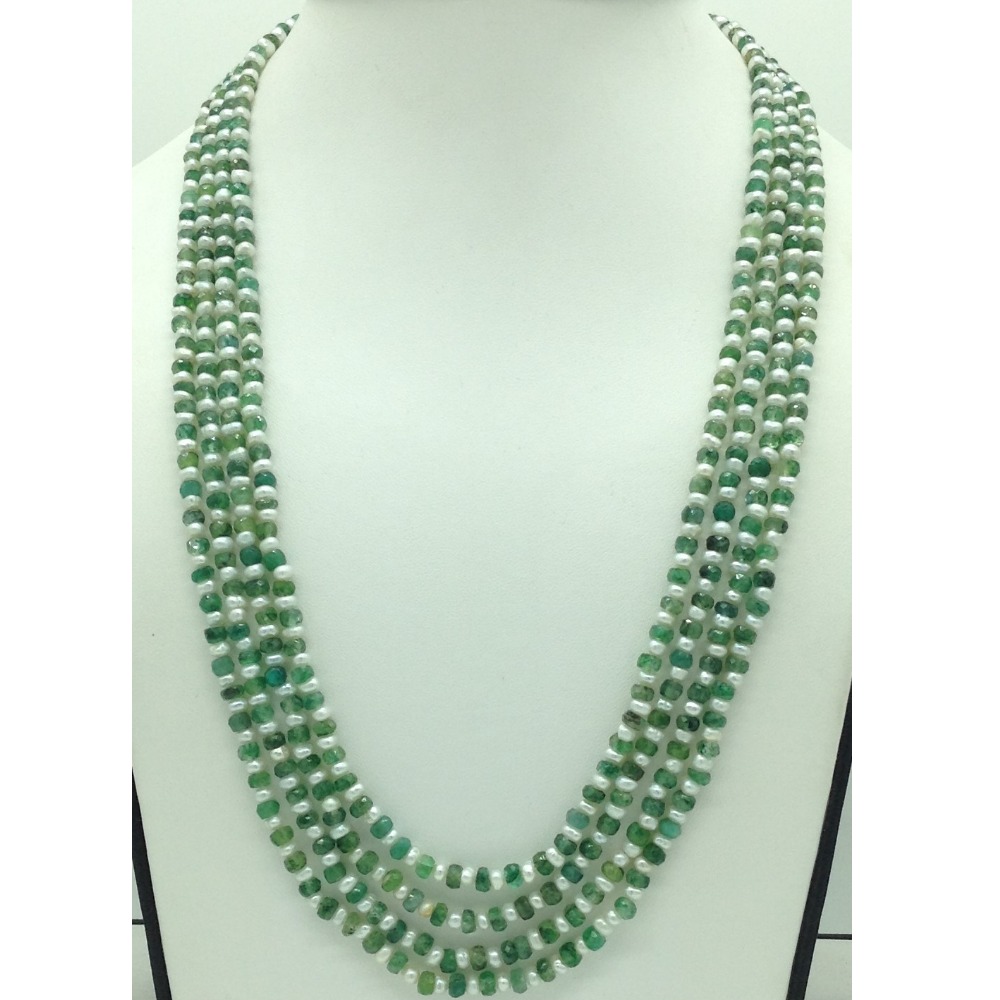 White flat pearls with green bariels 4 layers necklace jpm0415