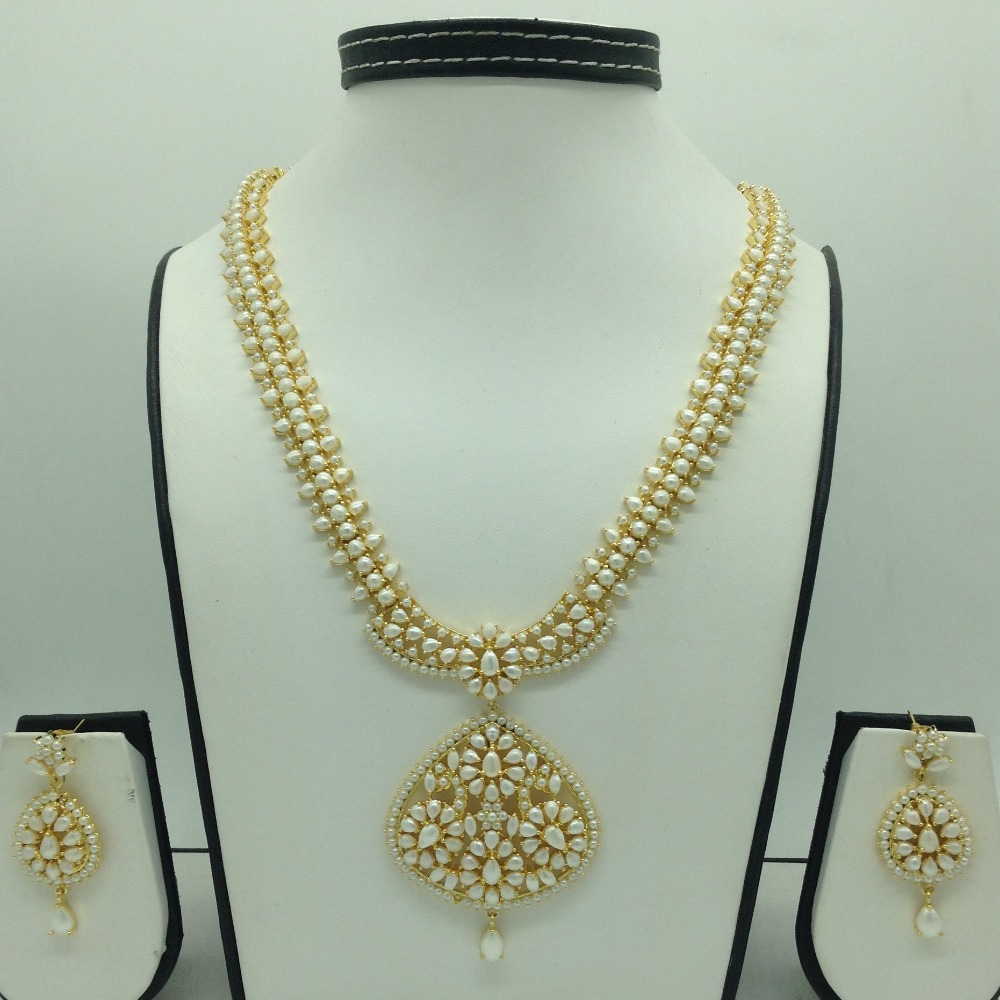 Freshwater white button pearls long haar set jnc0127