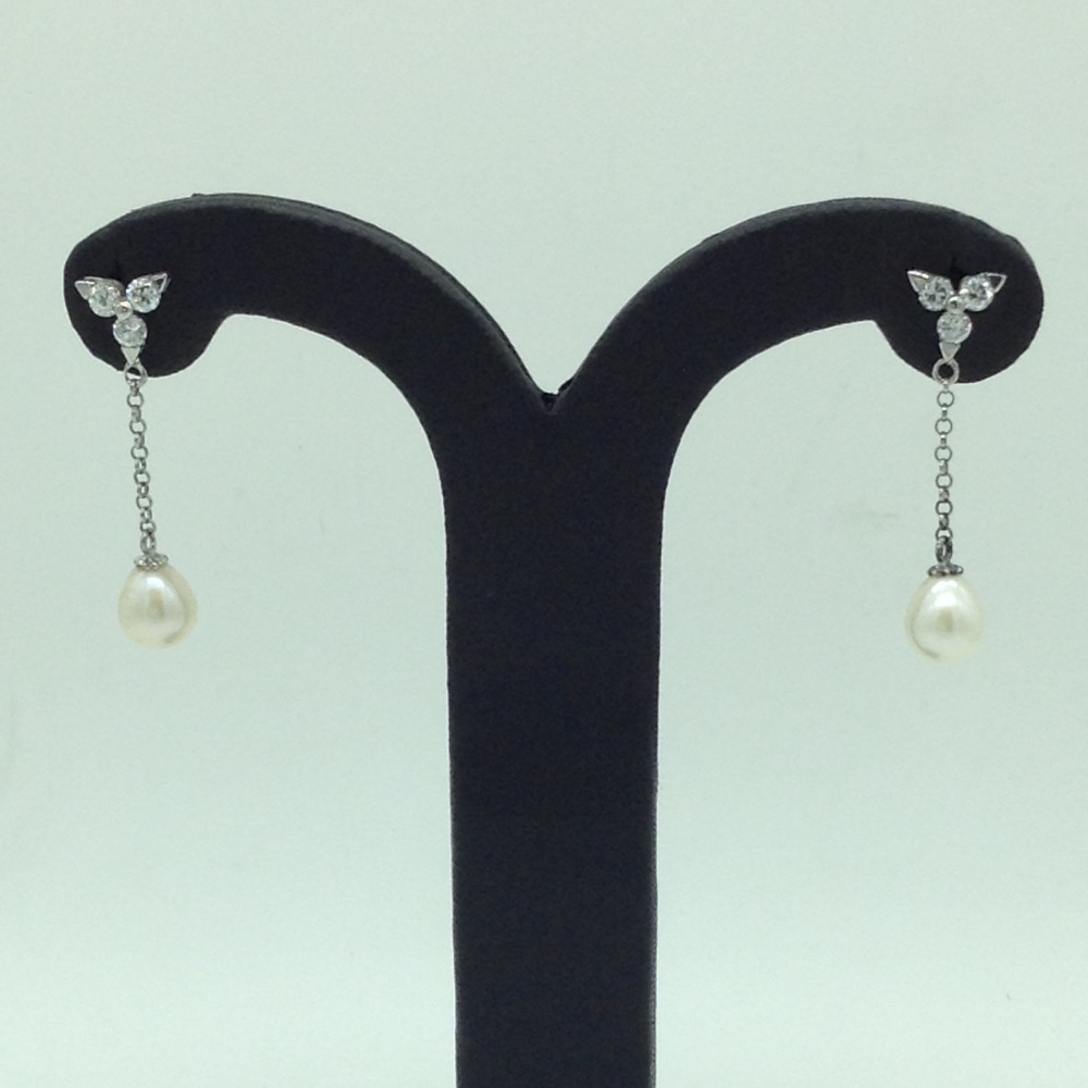 Pearl CZ Silver Ear Hangings JER0164
