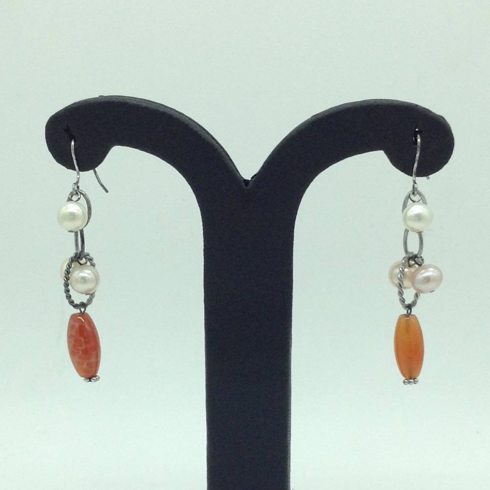 Pearl Semi Stones Silver Ear Hangings JER0140