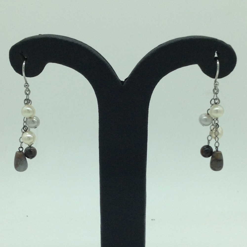 Pearl Semi Stone Silver Ear Hangings JER0118