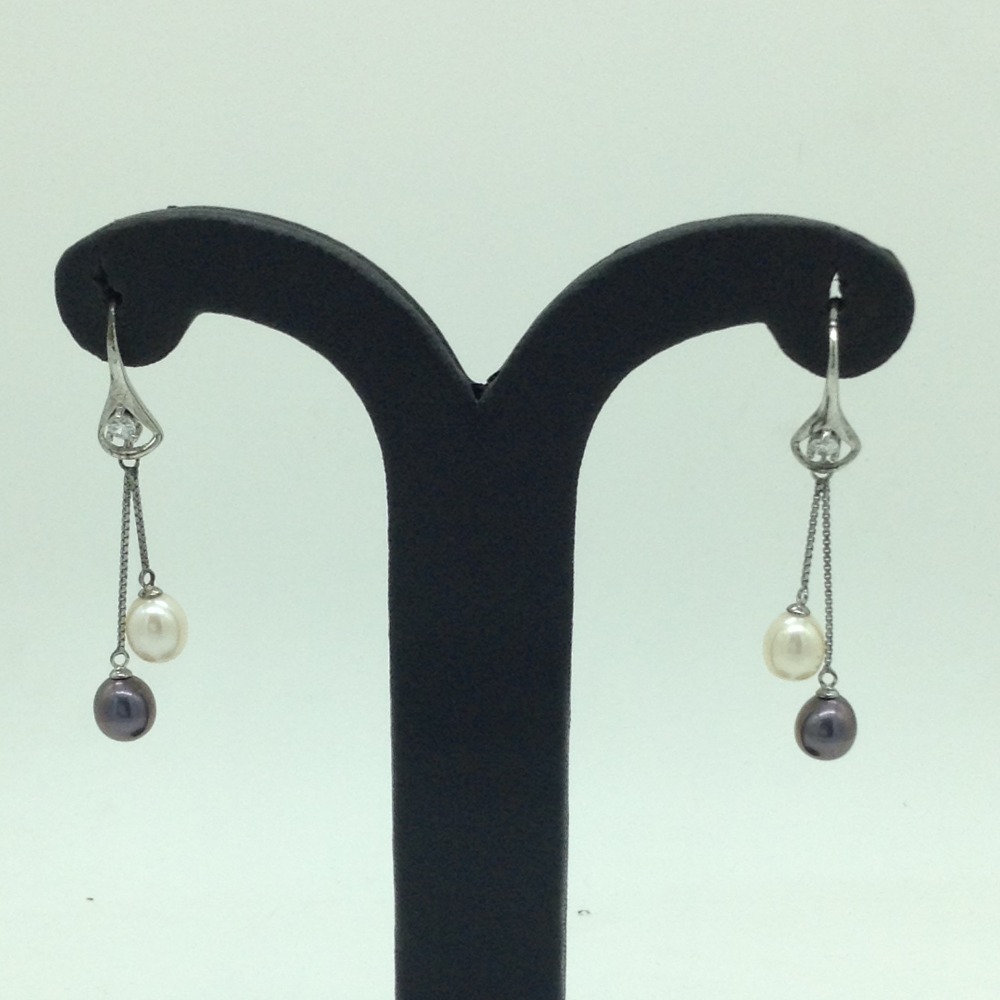 Pearl CZ Silver Ear Hangings JER0117