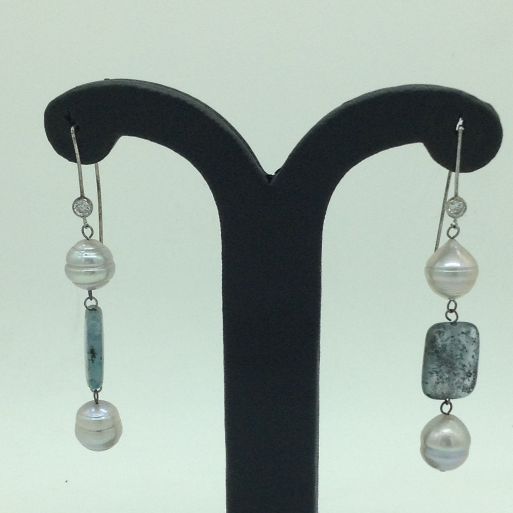 Pearl Semi Stone Silver Ear Hangings JER0112