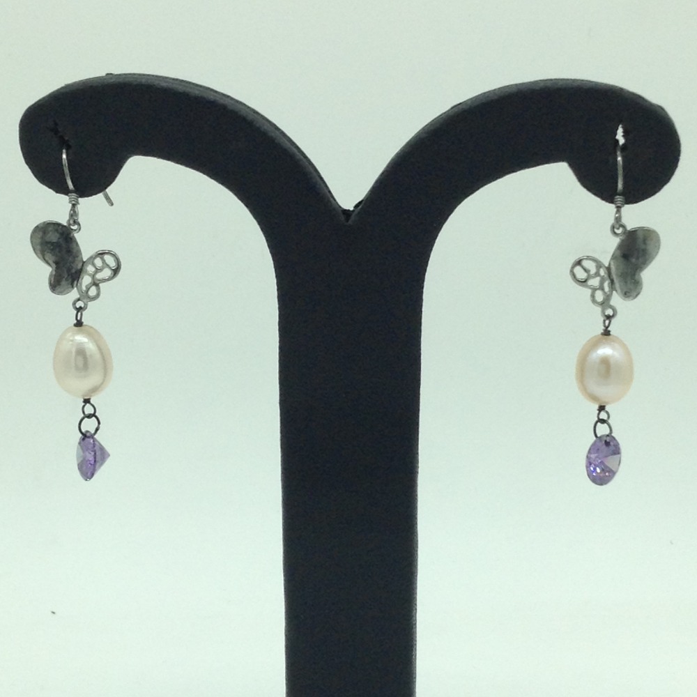 Pearl CZ Silver Ear Hangings JER0111