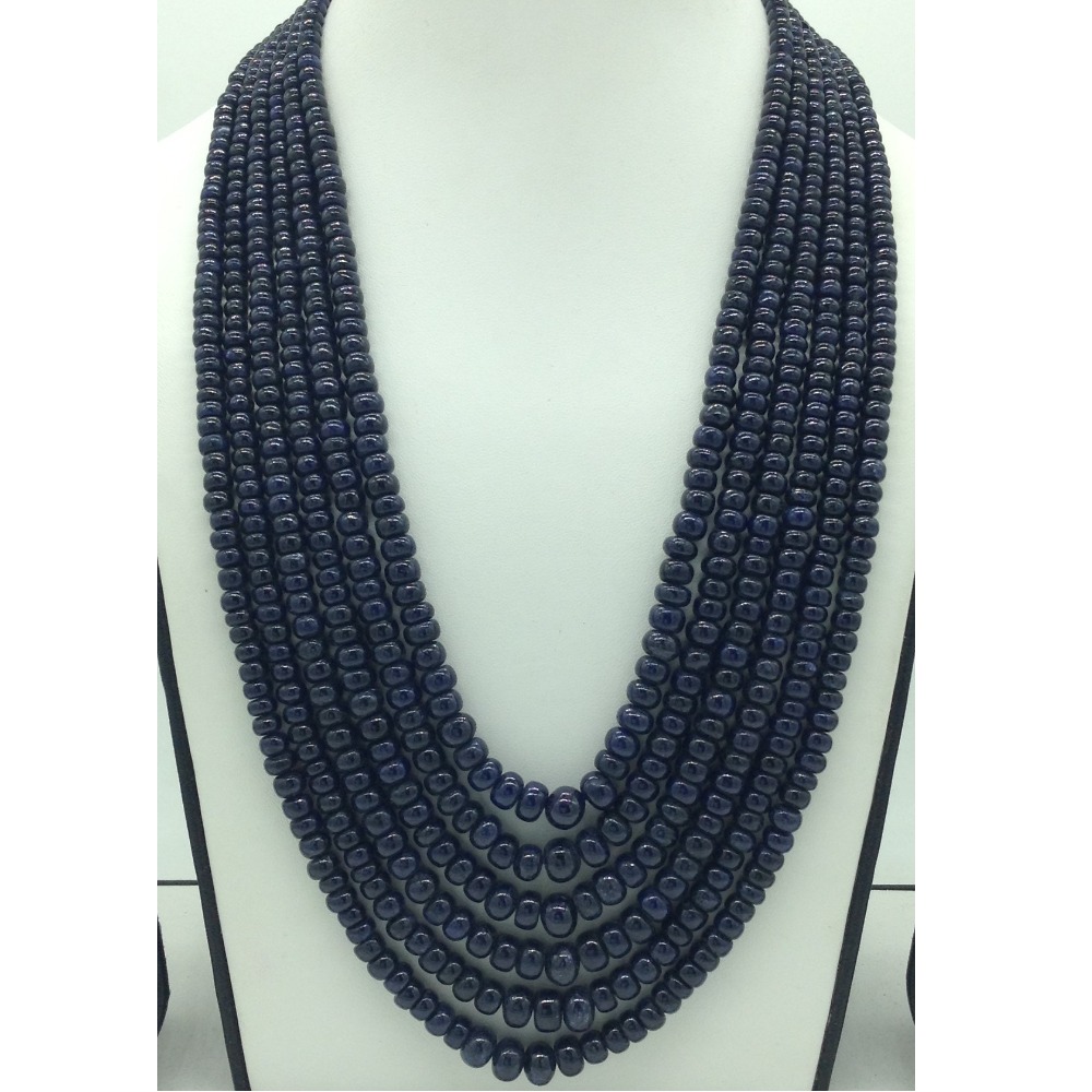Natural Blue Sapphires Round Plain 6 Layers Necklace JSB0145