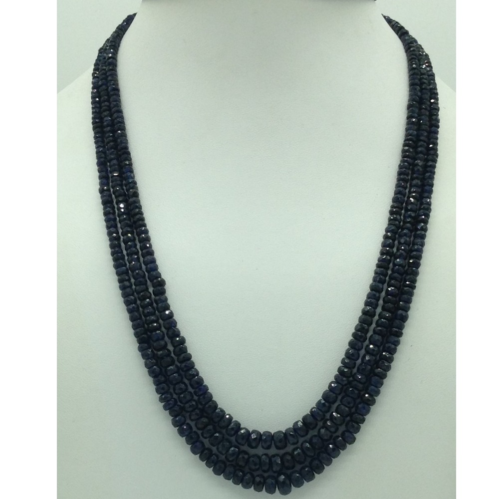 Natural Blue Sapphires Round Faceted 3 Layers Necklace JSB0142