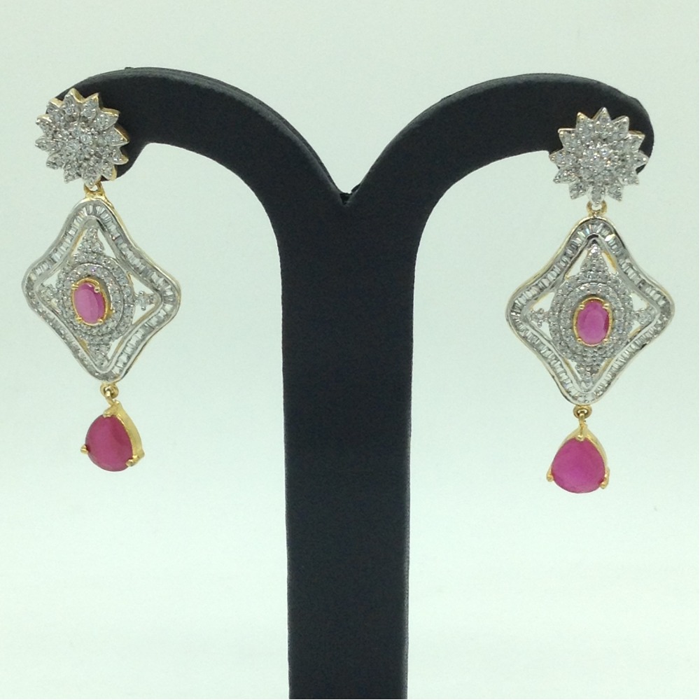 White and Red CZ Stones Ear Hangings JER0070