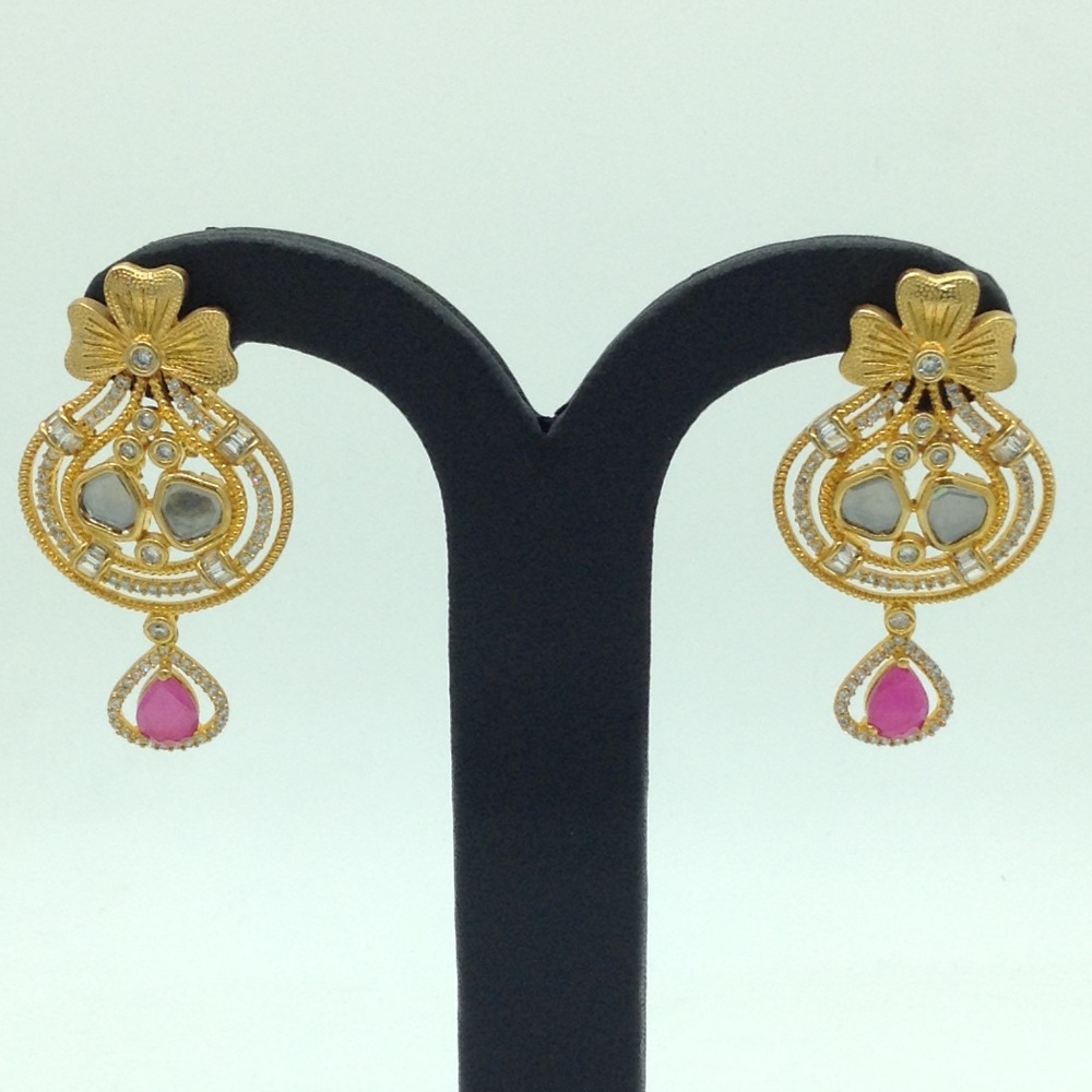 White and Red CZ Stones Ear Hangings JER0061