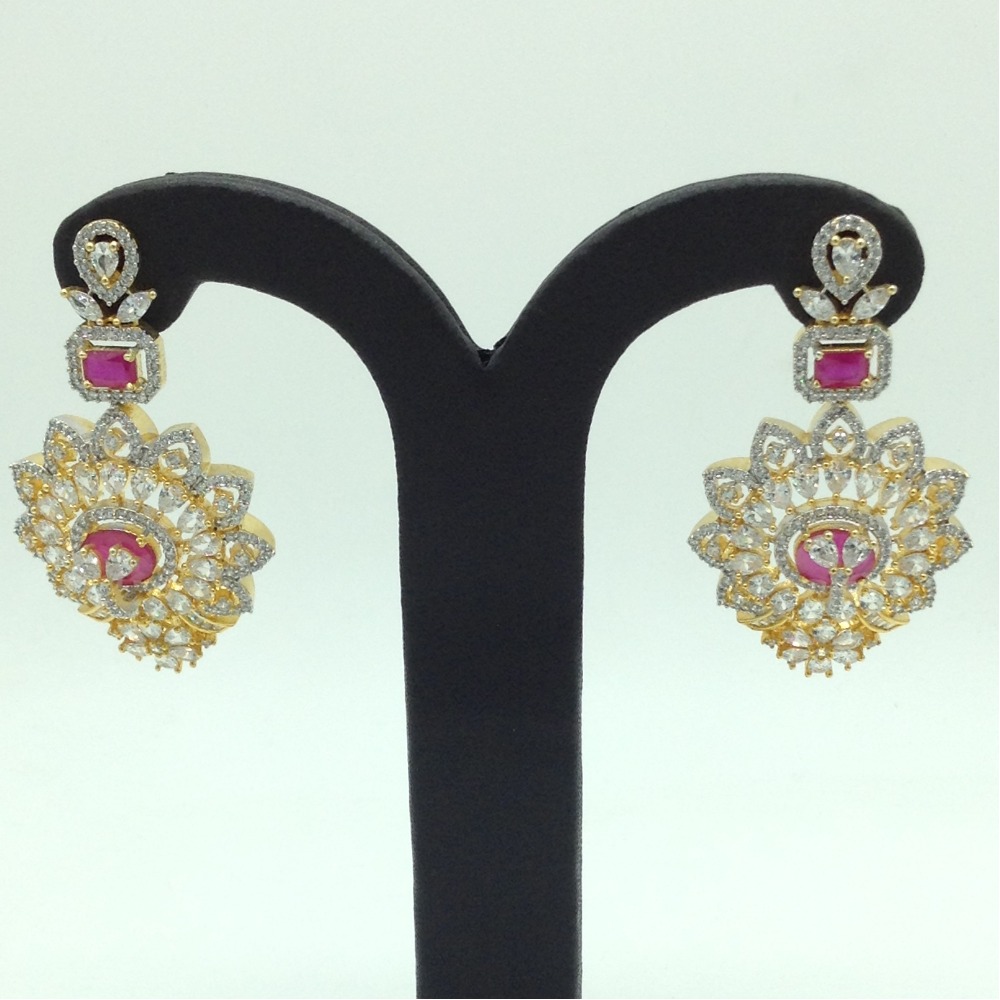 White and Red CZ Stones Ear Hangings JER0051