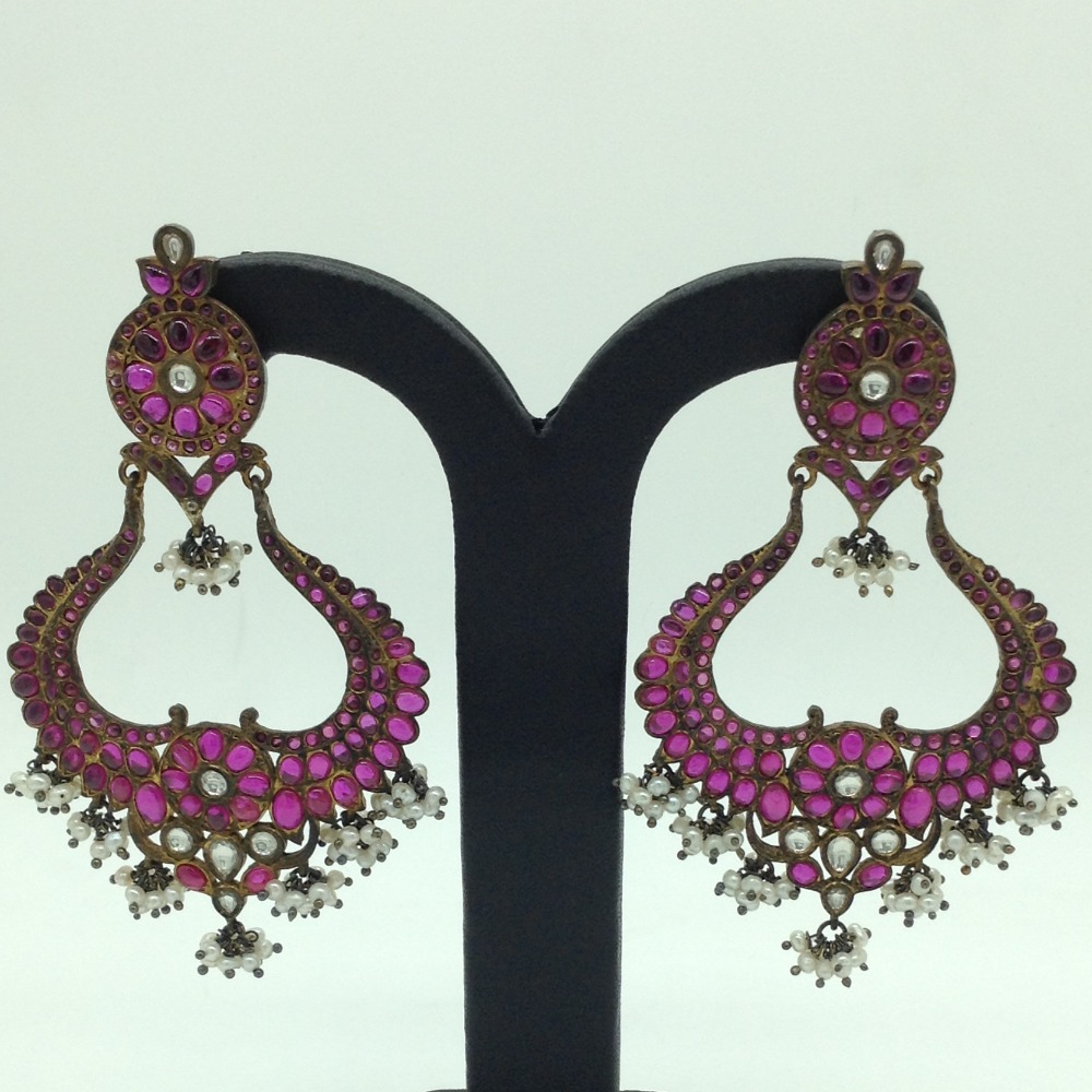 Red ruby stones silver ear hangings jer0050