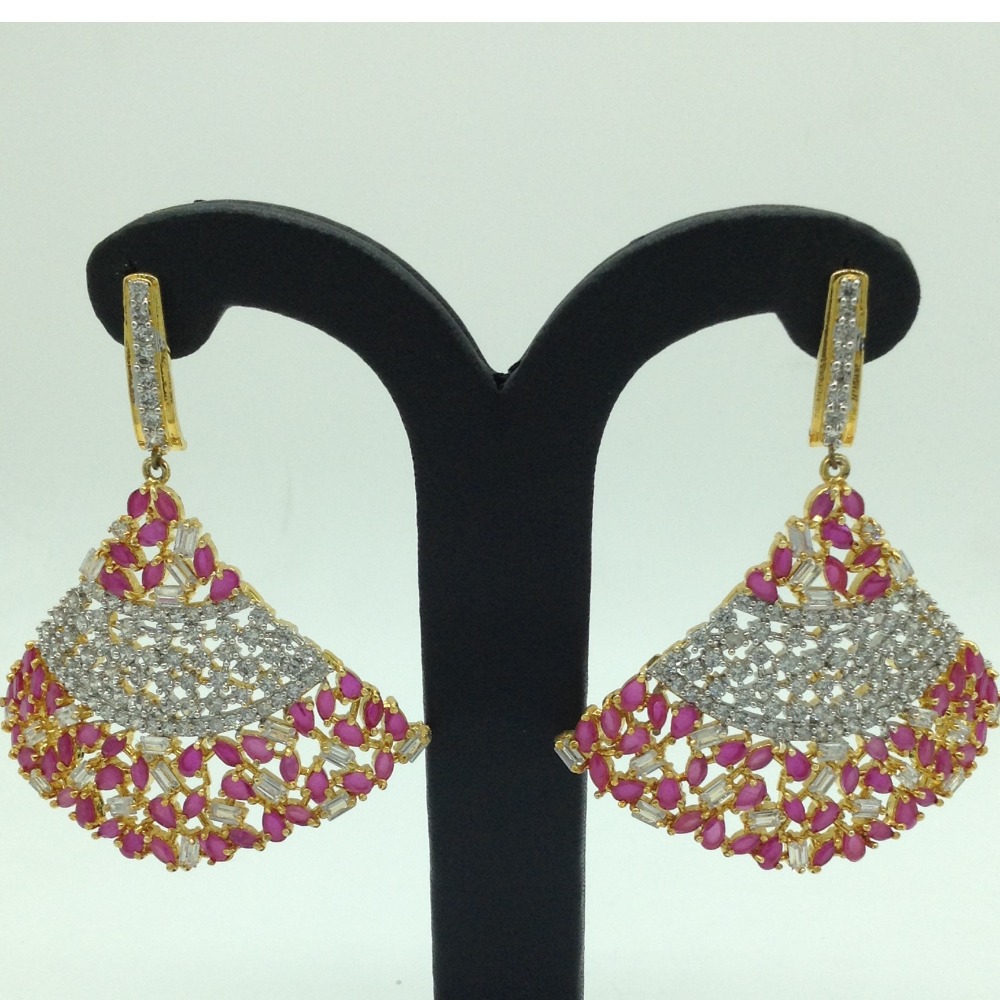 White and Red CZ Stones Ear Hangings JER0044