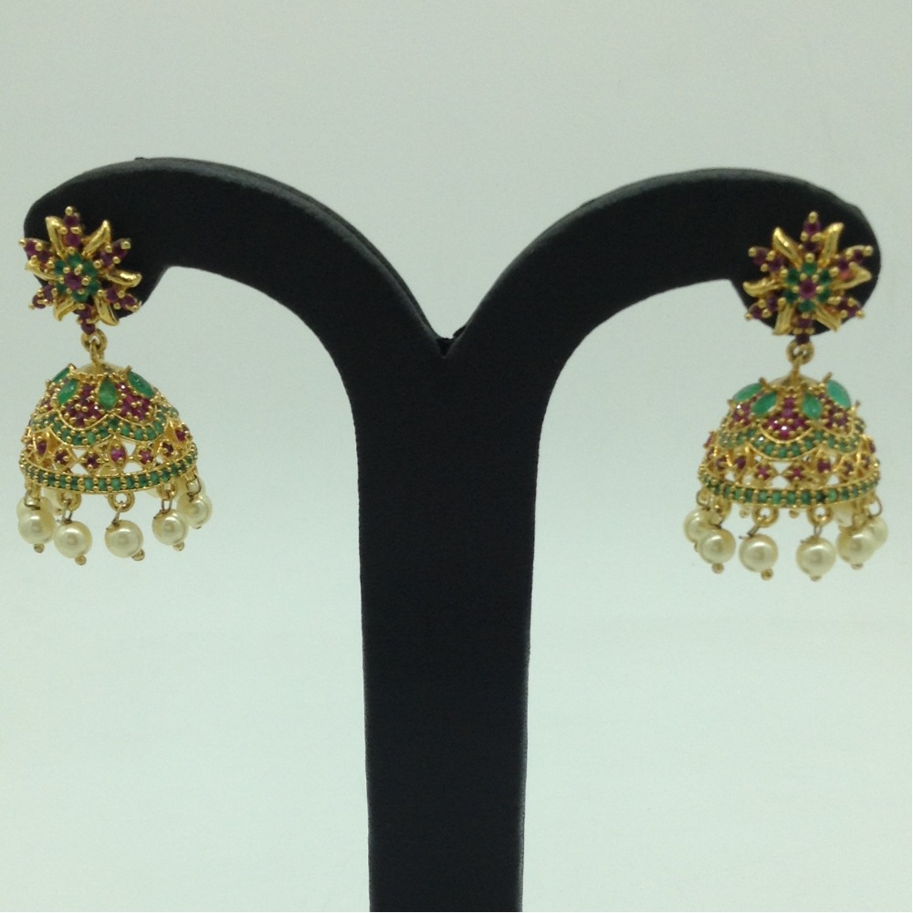 Green and Red CZ Stones Ear Jhumki JER0031