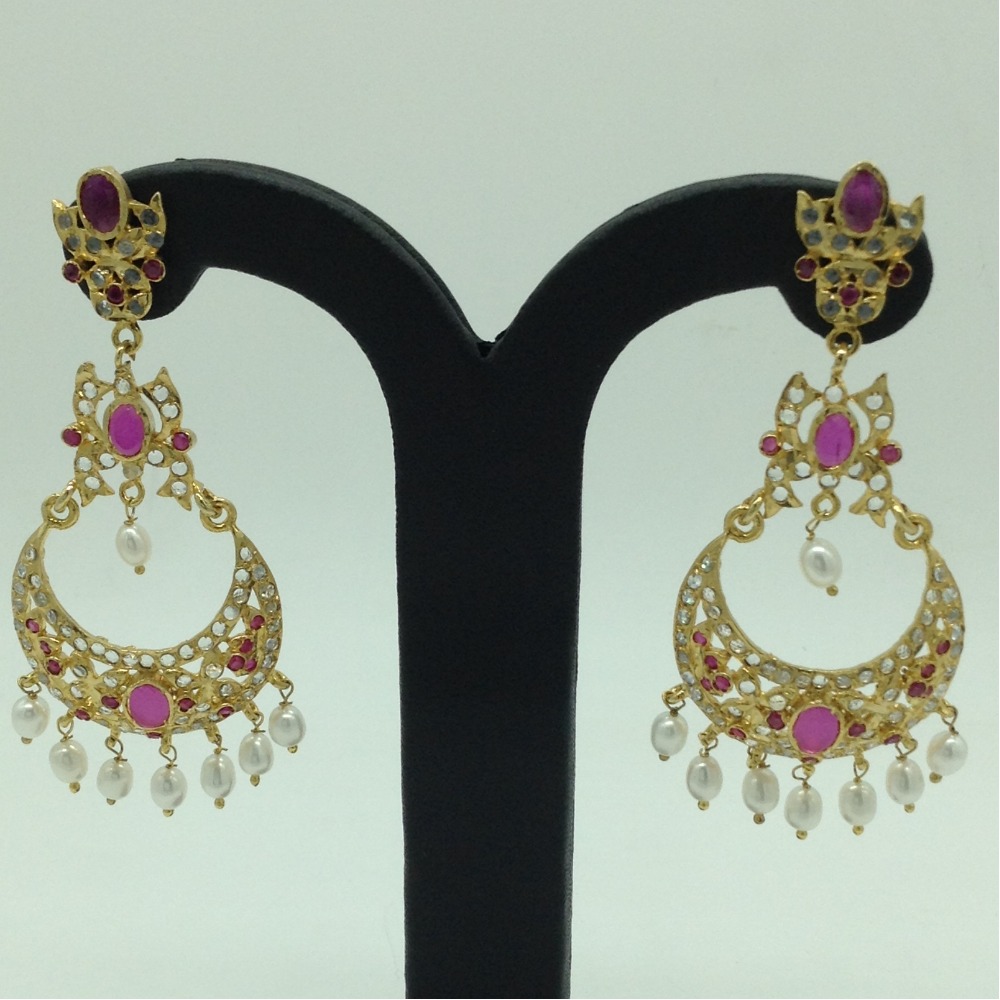 White and Red CZ Stones Ear Chand Bali JER0027