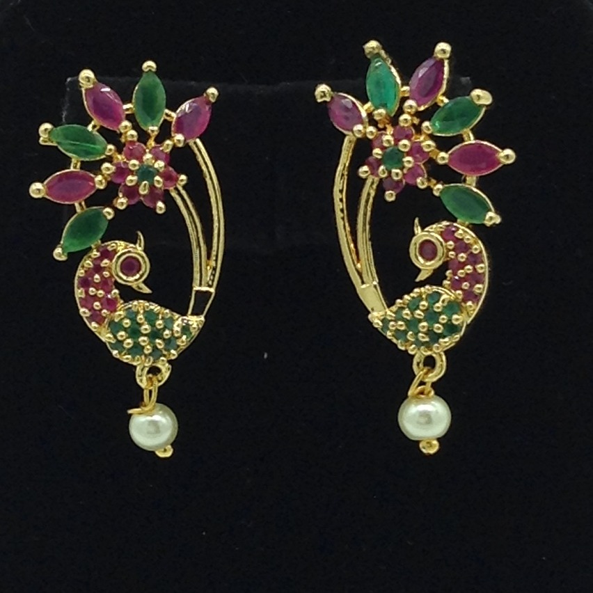 Red and Green CZ Stones Peacock Ear Studs JER0008