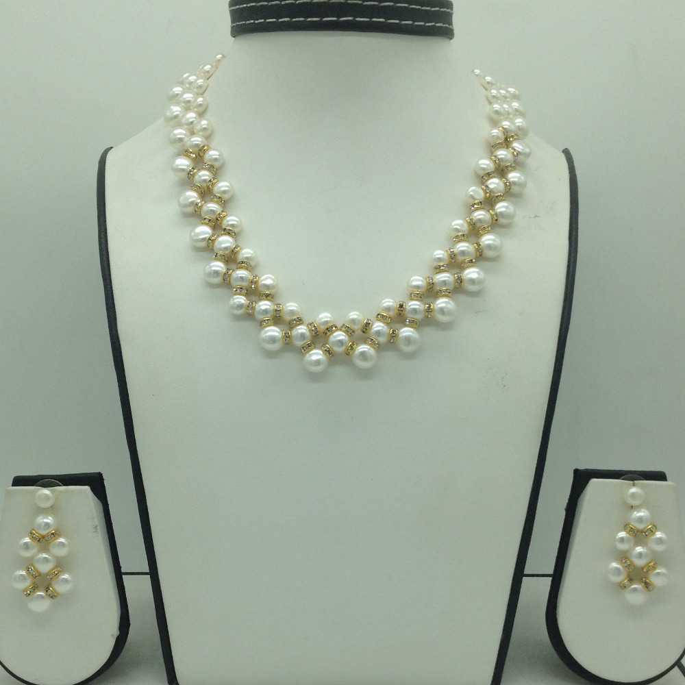 Freshwater White Button Pearls ZigZag Necklace Set JPP1084
