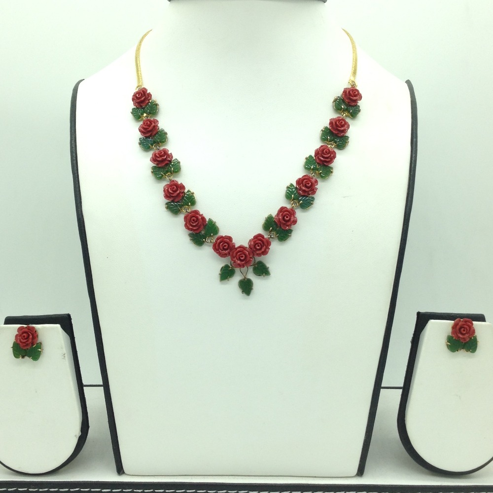 Coral Flower and Jade Leaves Necklace Set JNC0119