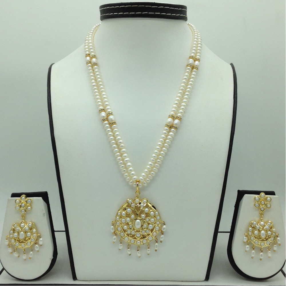 White pearls pendent set with 2 line flat pearls jps0645