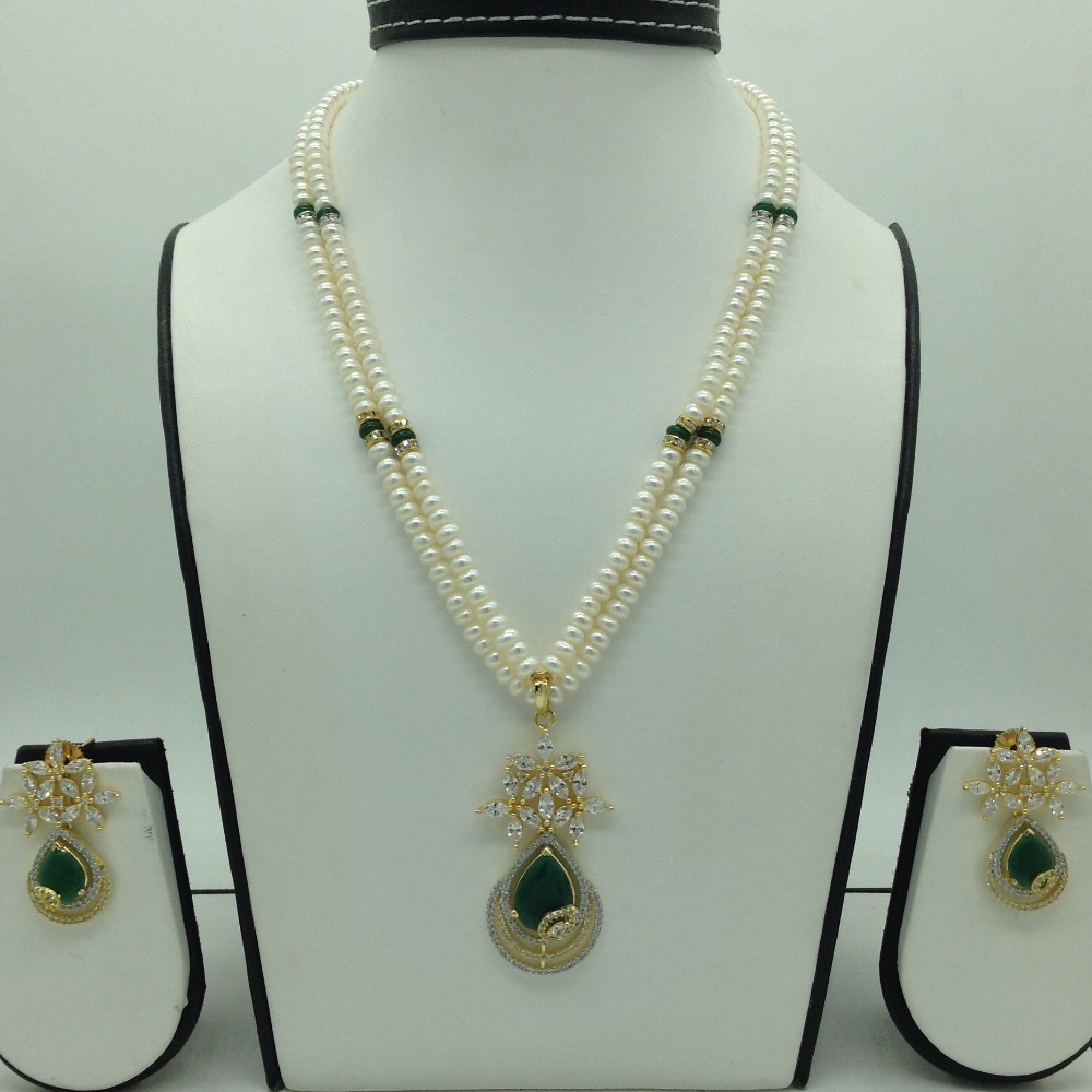White,Green cz pendent set with 2 line flat pearls jps0635