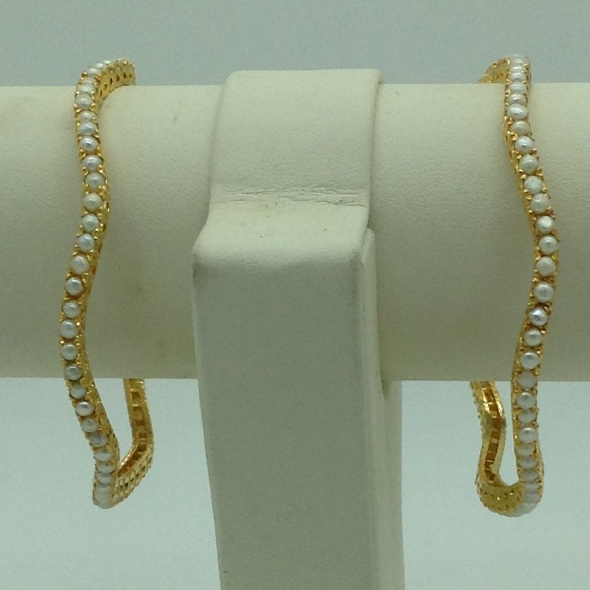 Freshwater White Button Pearls Wave Bangles JBG0297