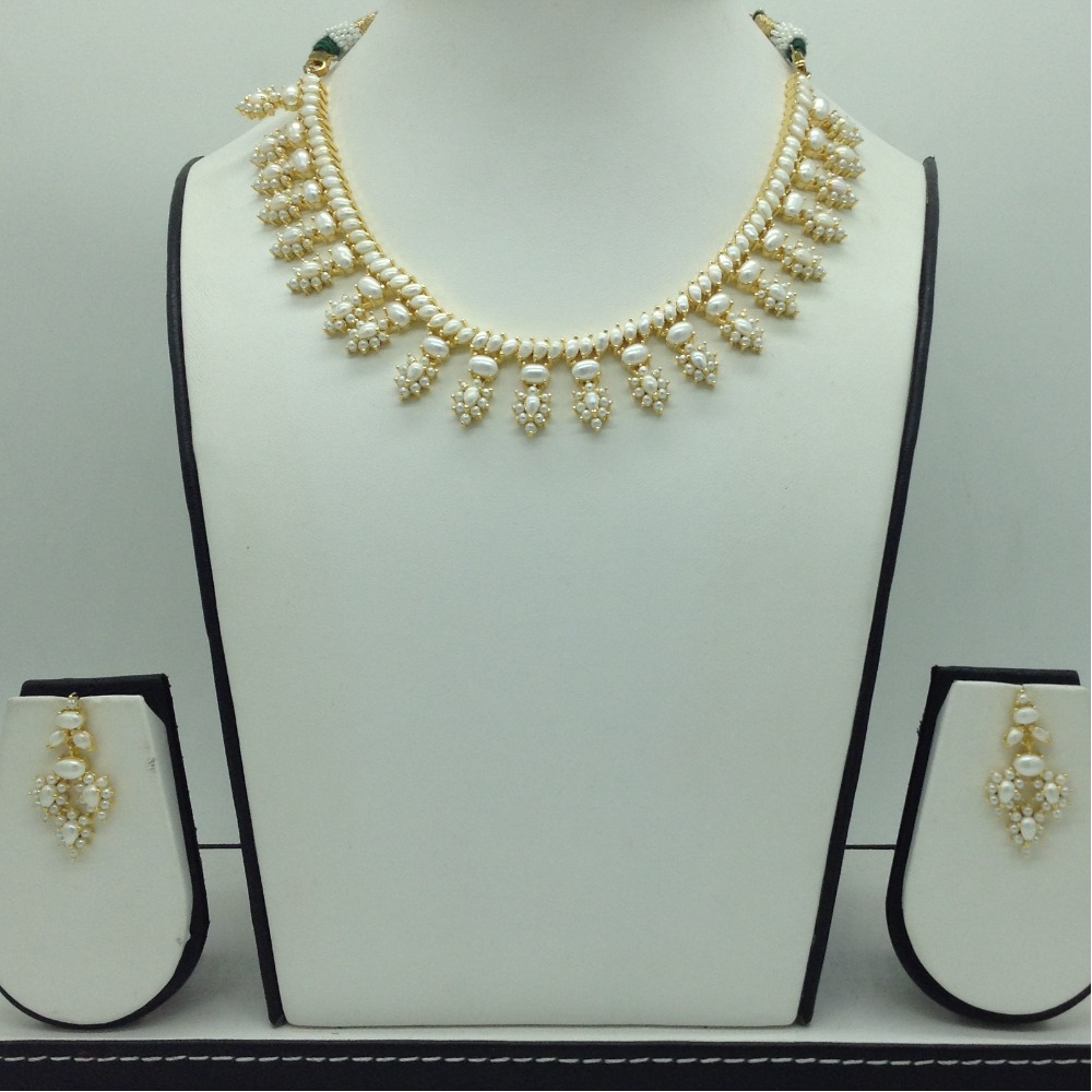 Freshwater white button pearls necklace set jnc0113