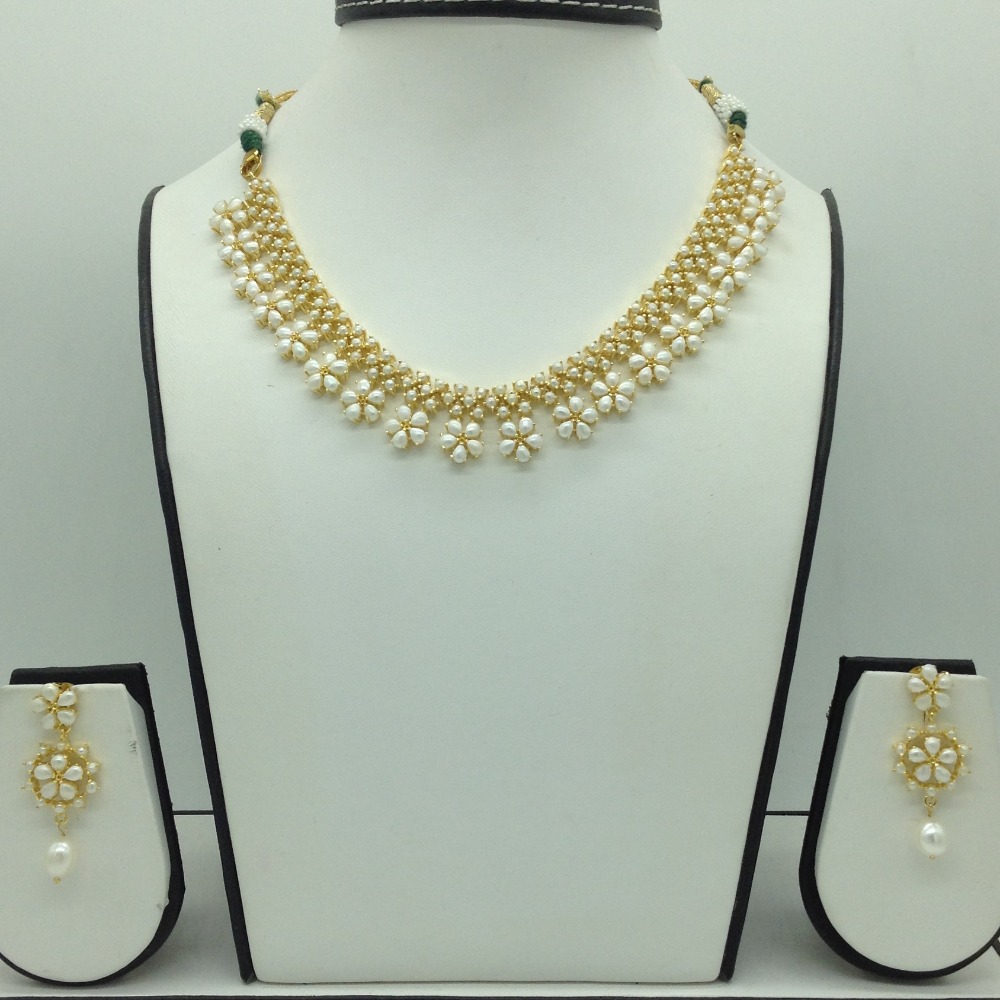 Freshwater white button pearls necklace set jnc0111