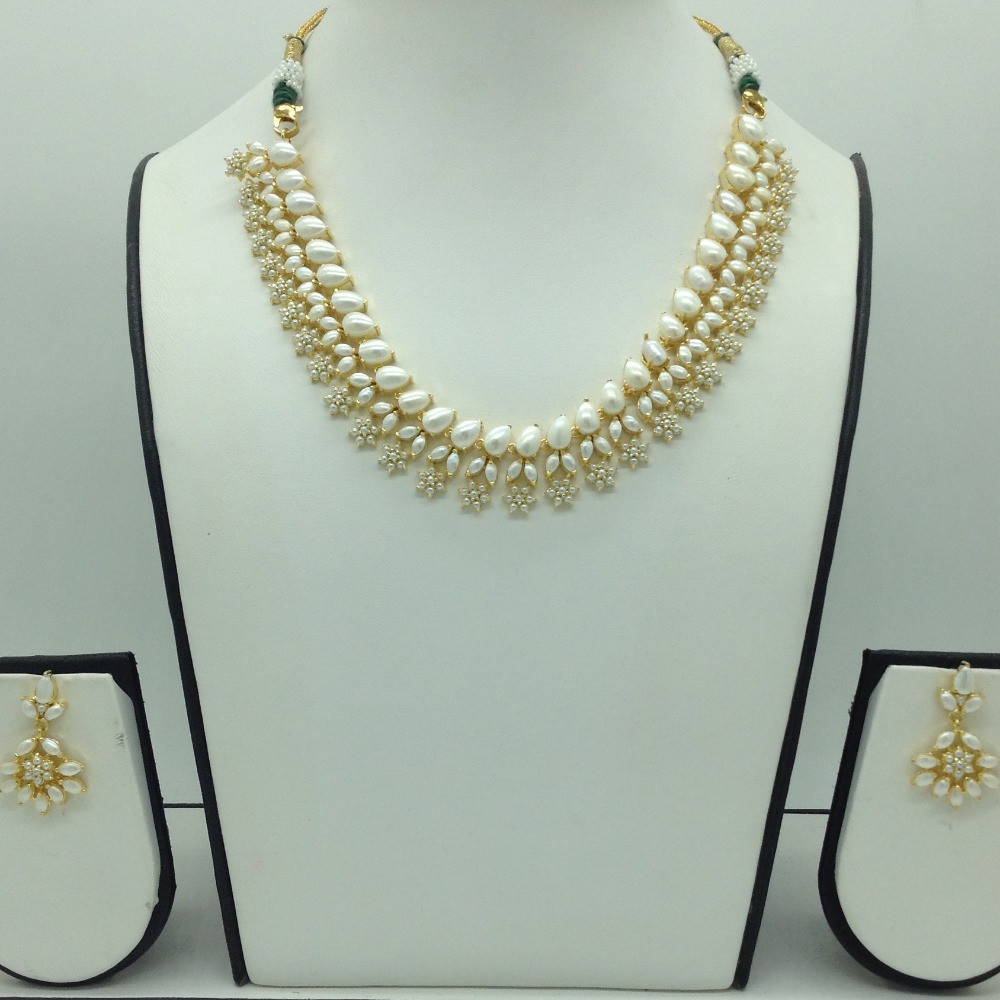 Freshwater white button pearls necklace set jnc0107