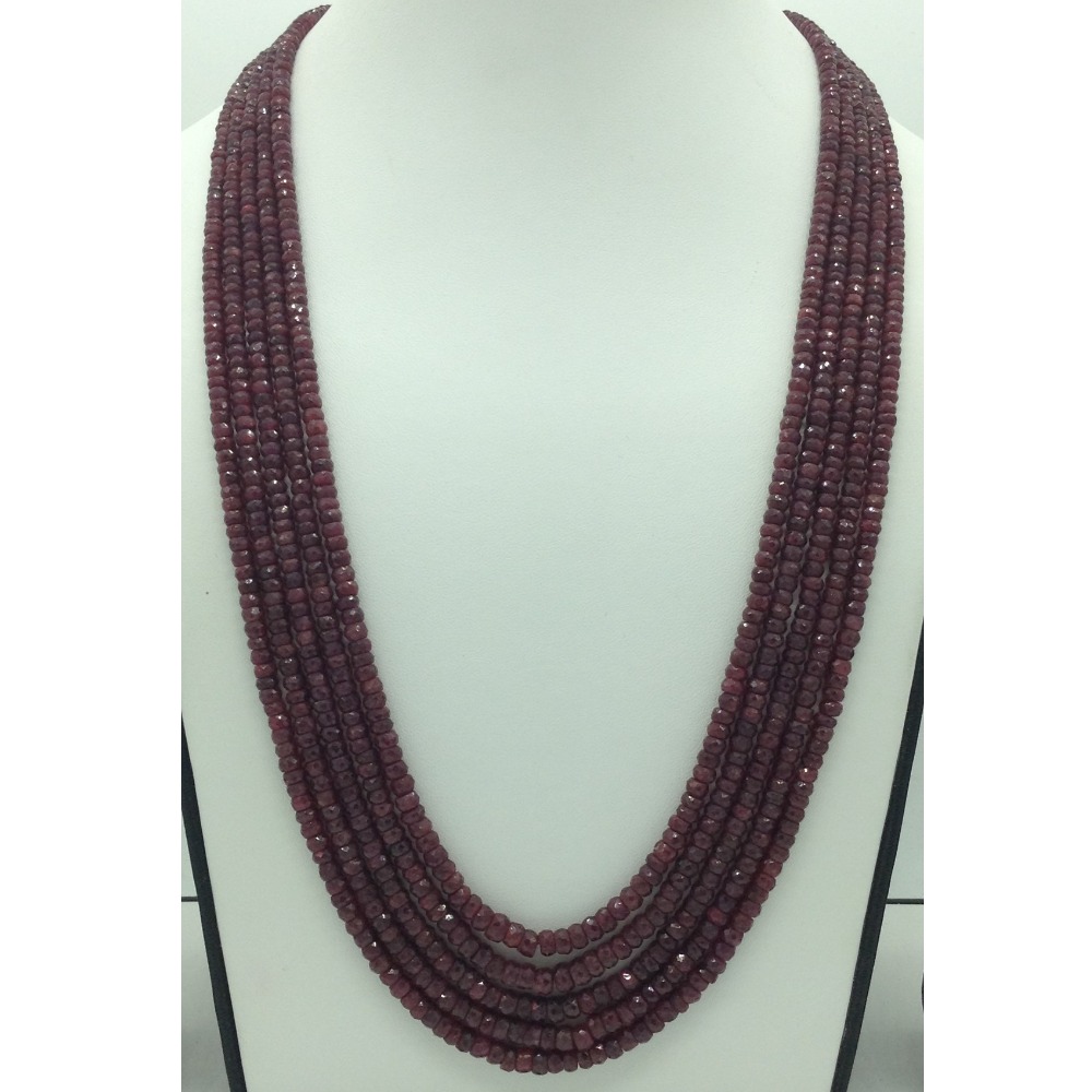 Natural Red Ruby Round Faceted 5 Layers Necklace JSR0139