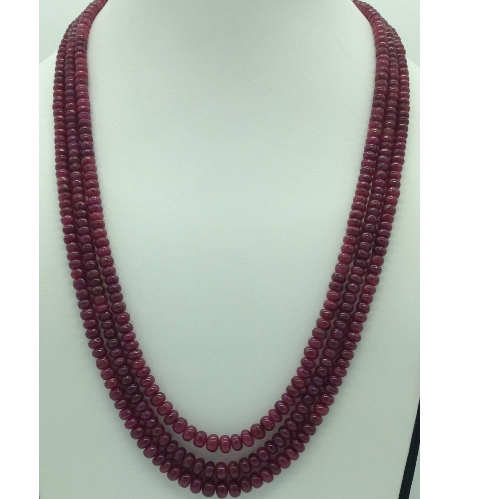 Natural Red Ruby Round Plain 3 Layers Necklace JSR0137