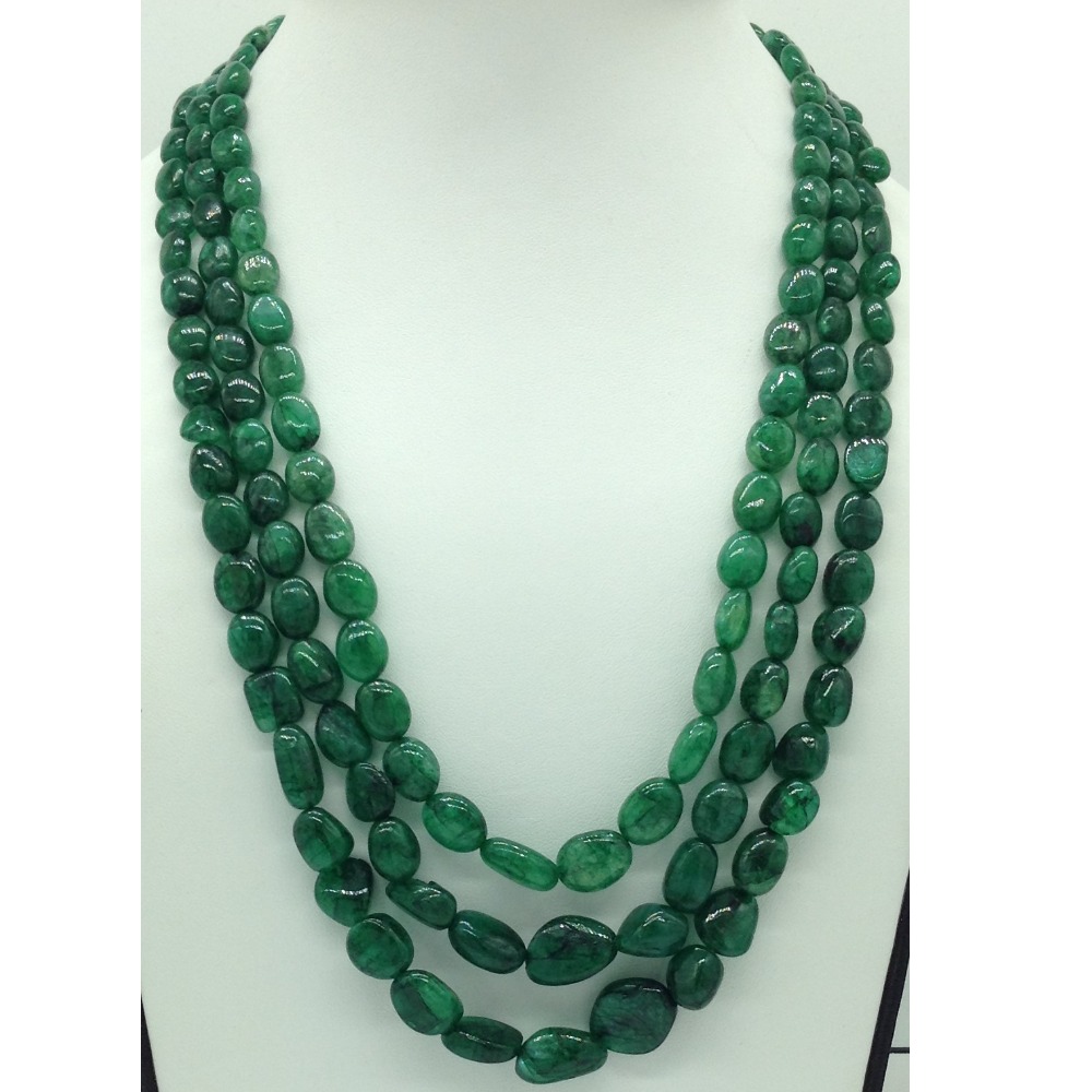 Natural Green Bariels Oval Tumbles 3 Layers Necklace JSS0132