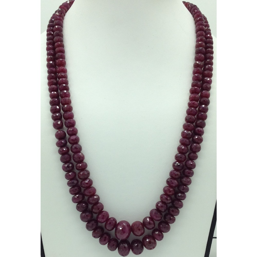 Natural Red Ruby Round Faceted 2 Layers Necklace JSR0128