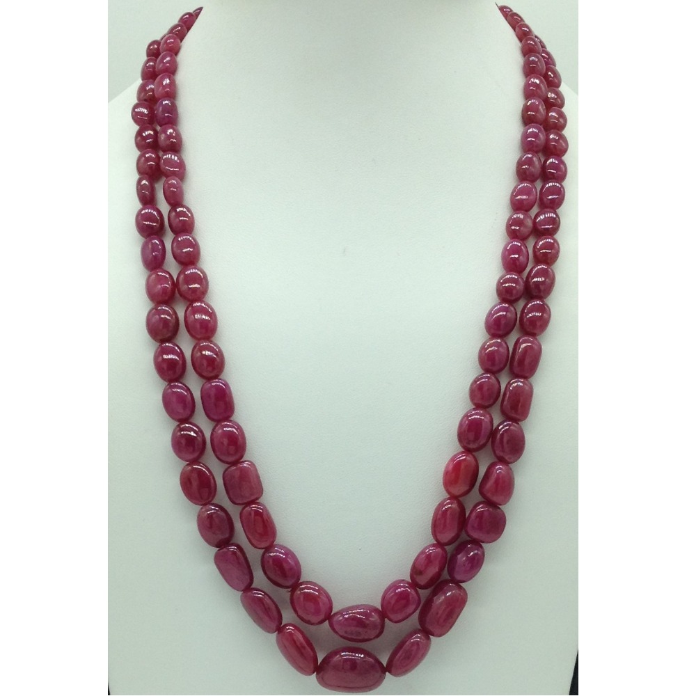 Natural Red Ruby Oval Aweja 2 Layers Necklace JSR0125