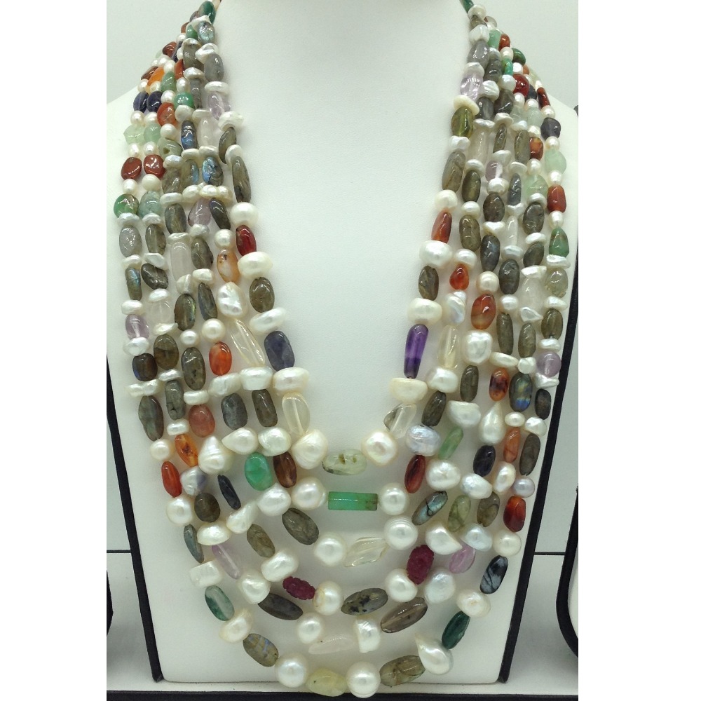 White Baroque Pearls With Oval Semi Beeds Necklace JPM0392