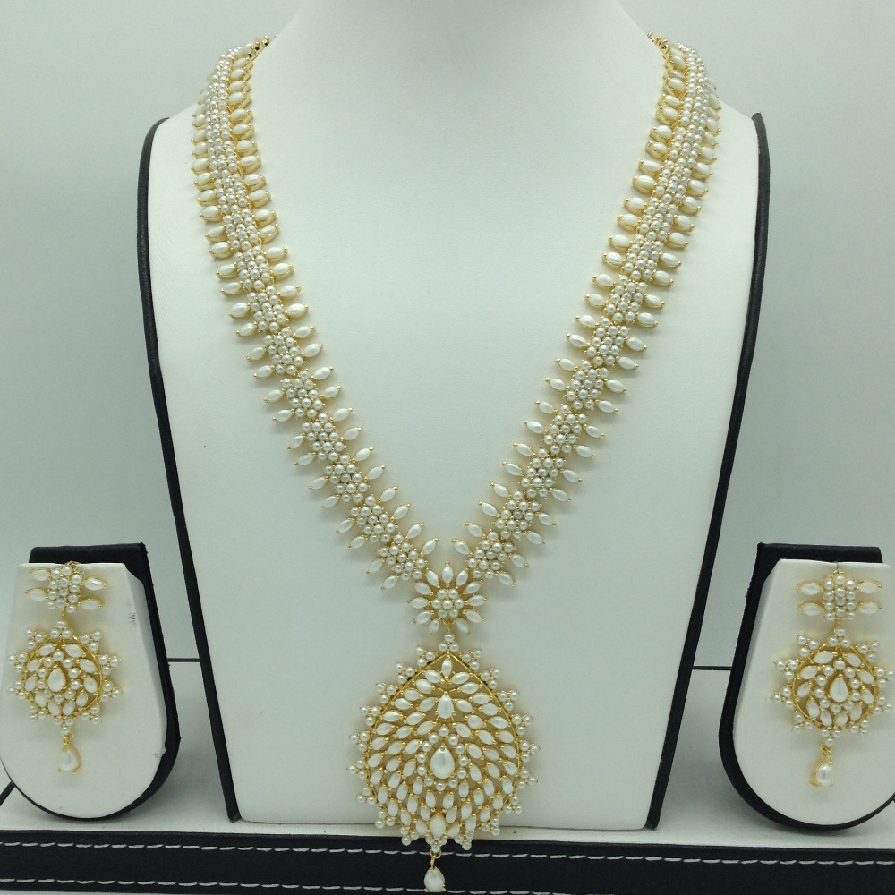 Freshwater White Button Pearls Long Haar Set JNC0106