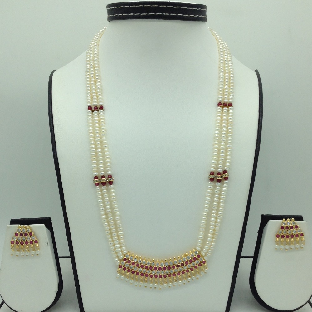 Red,white cz pendent set with flat pearls mala jps0603