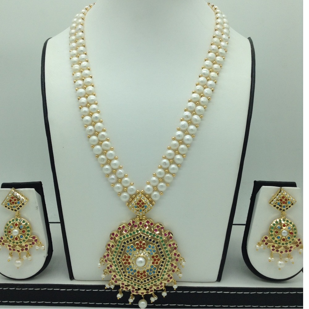 Navratan amritsar ranihaar set with button pearls jps0588