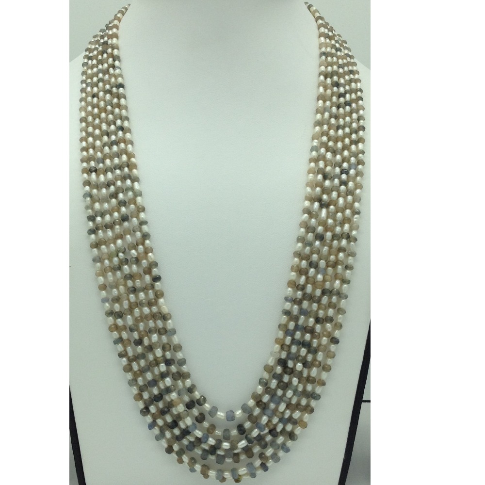 White Rice Pearls With Sapphires 7 Layers Necklace JPM0382