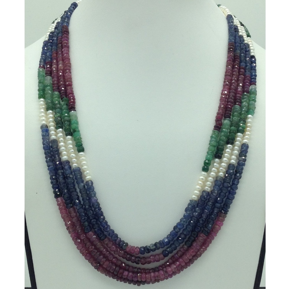 White Pearls With Stones 5 Layers Rainbow Necklace JPM0369