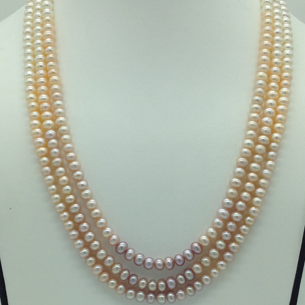Multicoloured Shaded Flat Pearls 3 Layers Necklace JPM0365