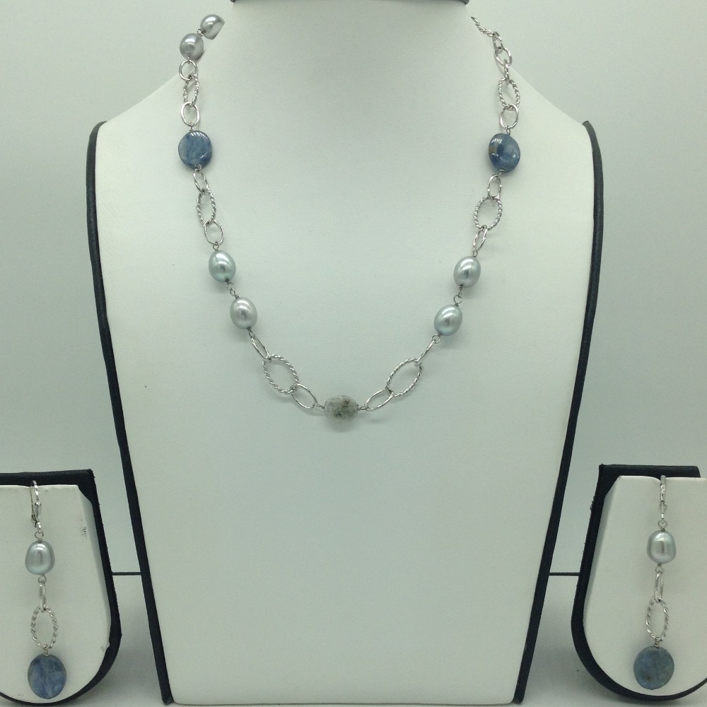 Freshwater Grey Pearls and Lapis Lazuli Silver Chain Set JNC0103