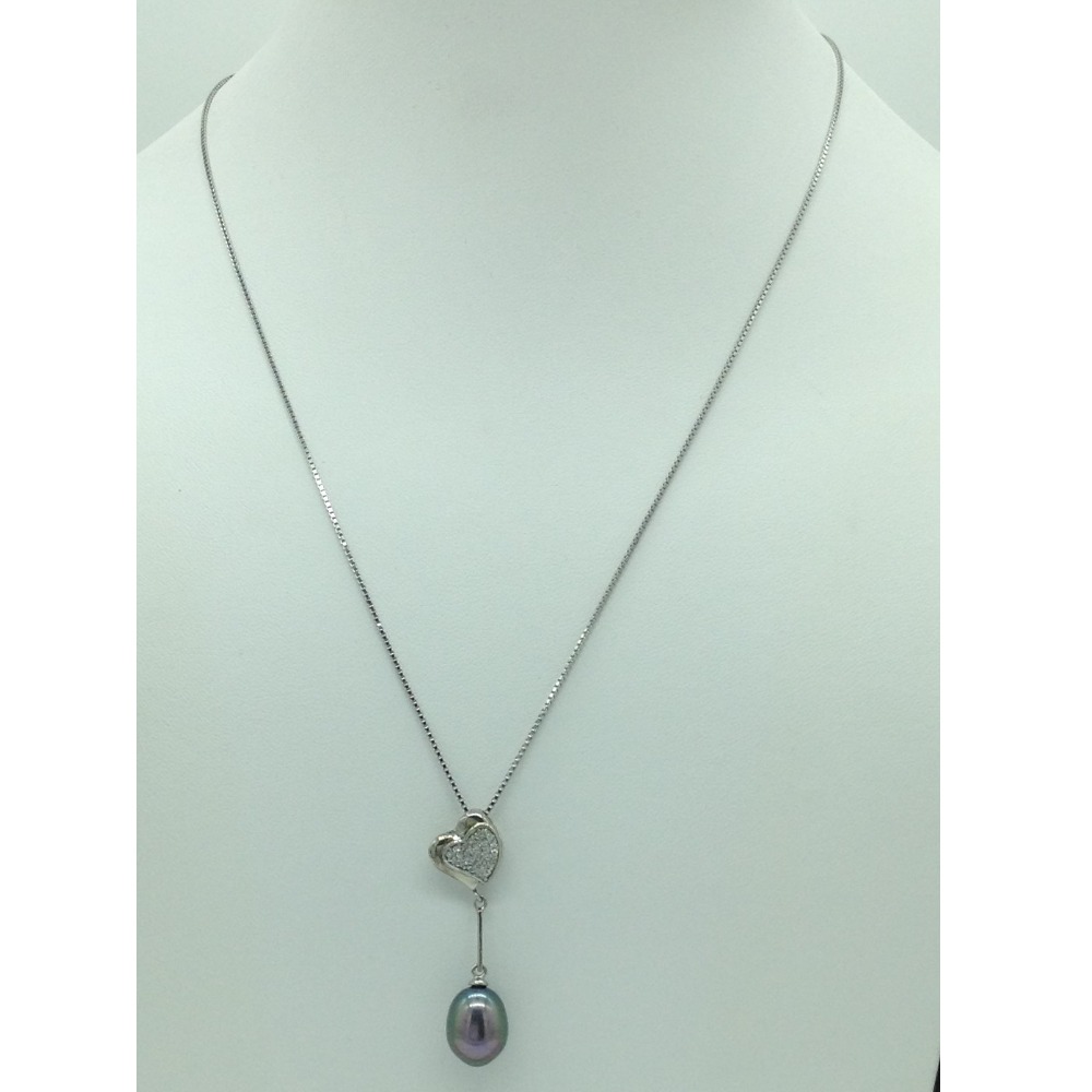 Freshwater grey drop pearls silver locket chain jnc0098