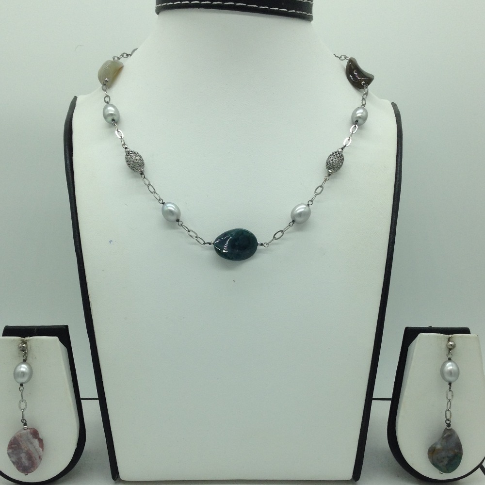 Freshwater grey pearls and semi baroque silver necklace set jnc0068
