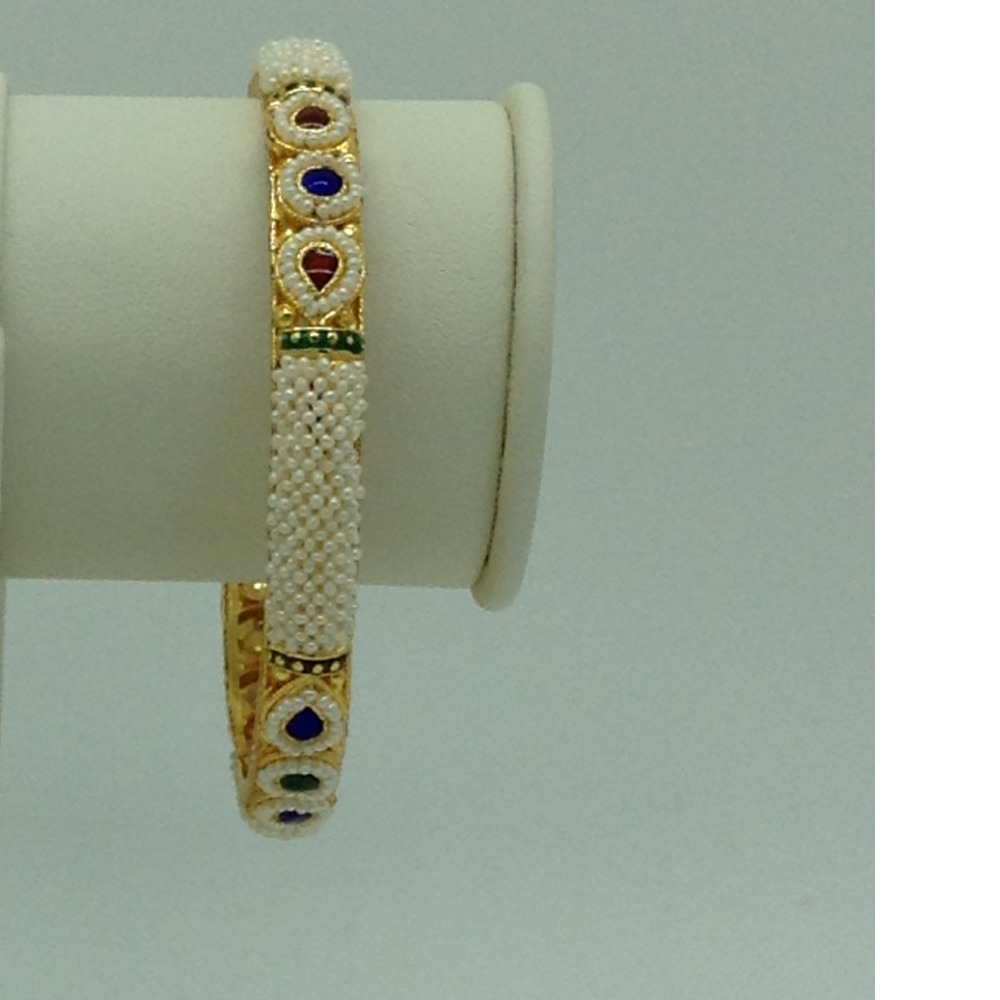 Freshwater White Khakha Seed Pearls Jali Single Bangles JBG0271