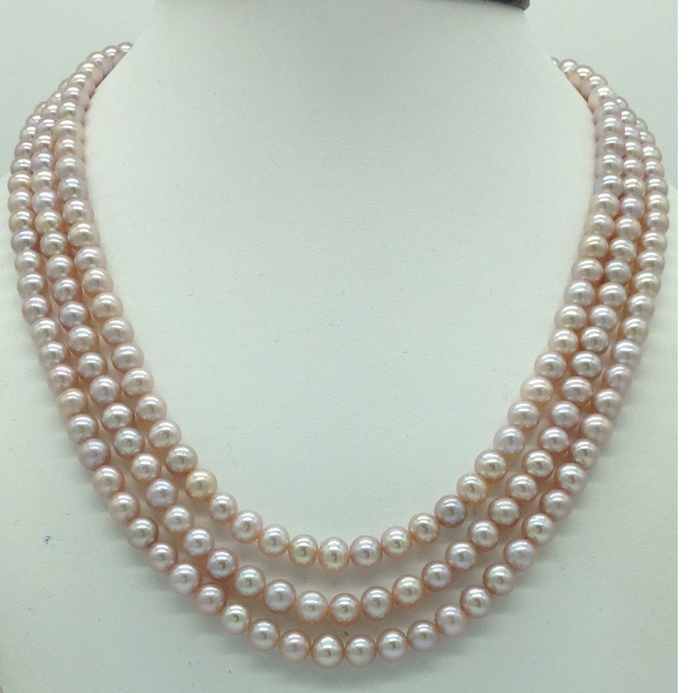 Freshwater Pink Round 3 Lines Pearls Full Set JPP1082