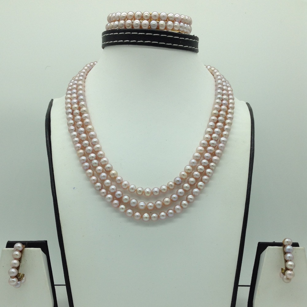 Freshwater Pink Round 3 Lines Pearls Full Set JPP1082