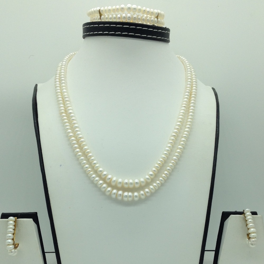Freshwater White Flat Graded 2 Lines Pearls Full Set JPP1079