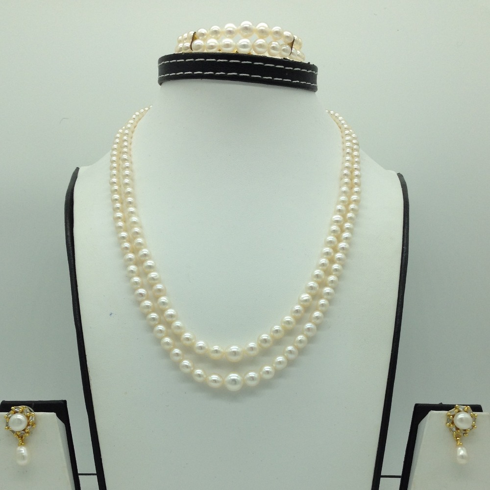 Freshwater White Round Graded 2 Lines Pearls Full Set JPP1078