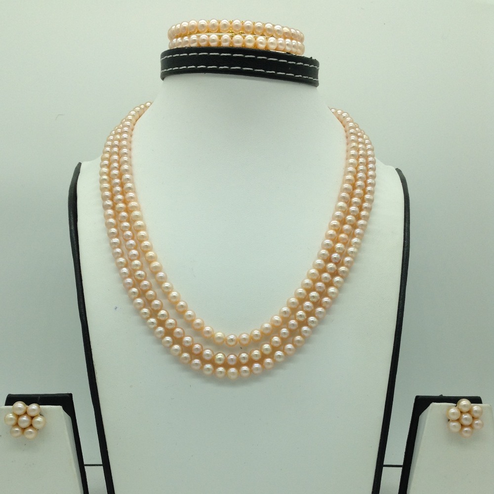 Freshwater Orange Round 3 Lines Pearls Full Set JPP1077