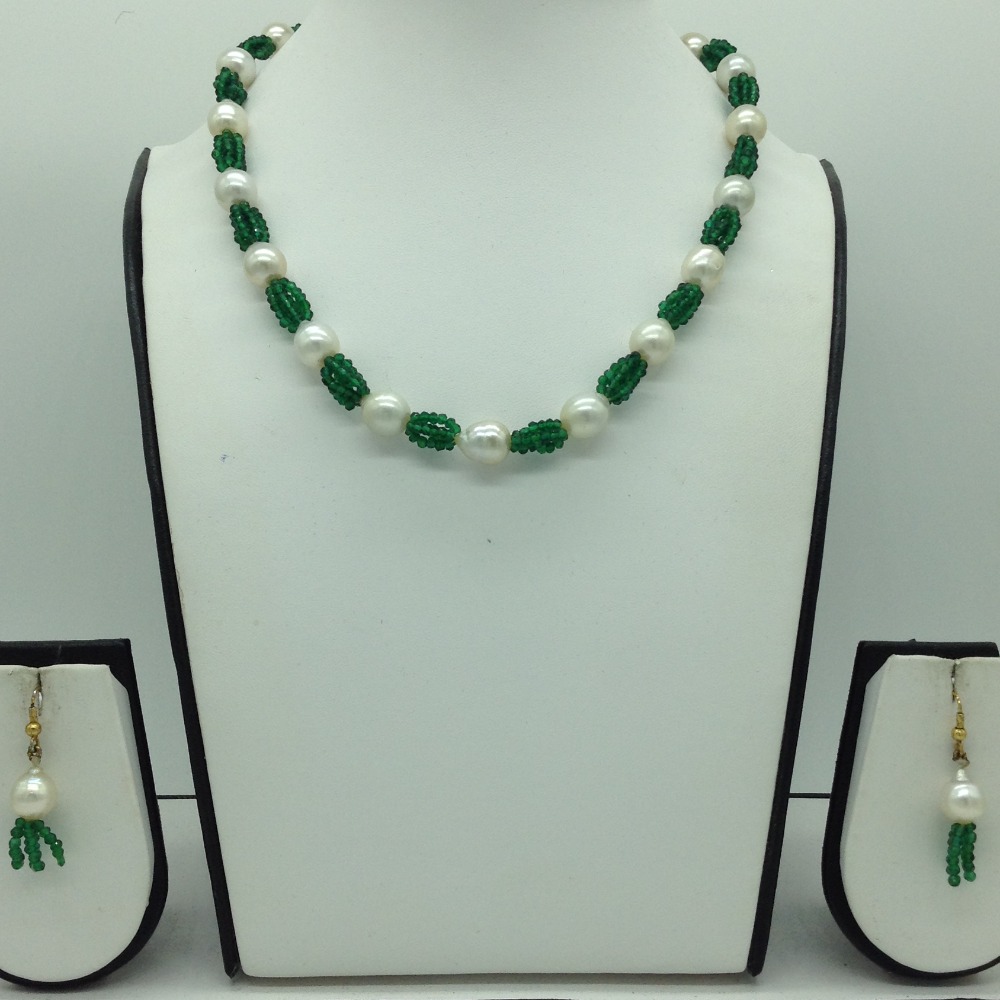 Seawater White Pearls and Green Crystals Necklace Set JPP1074